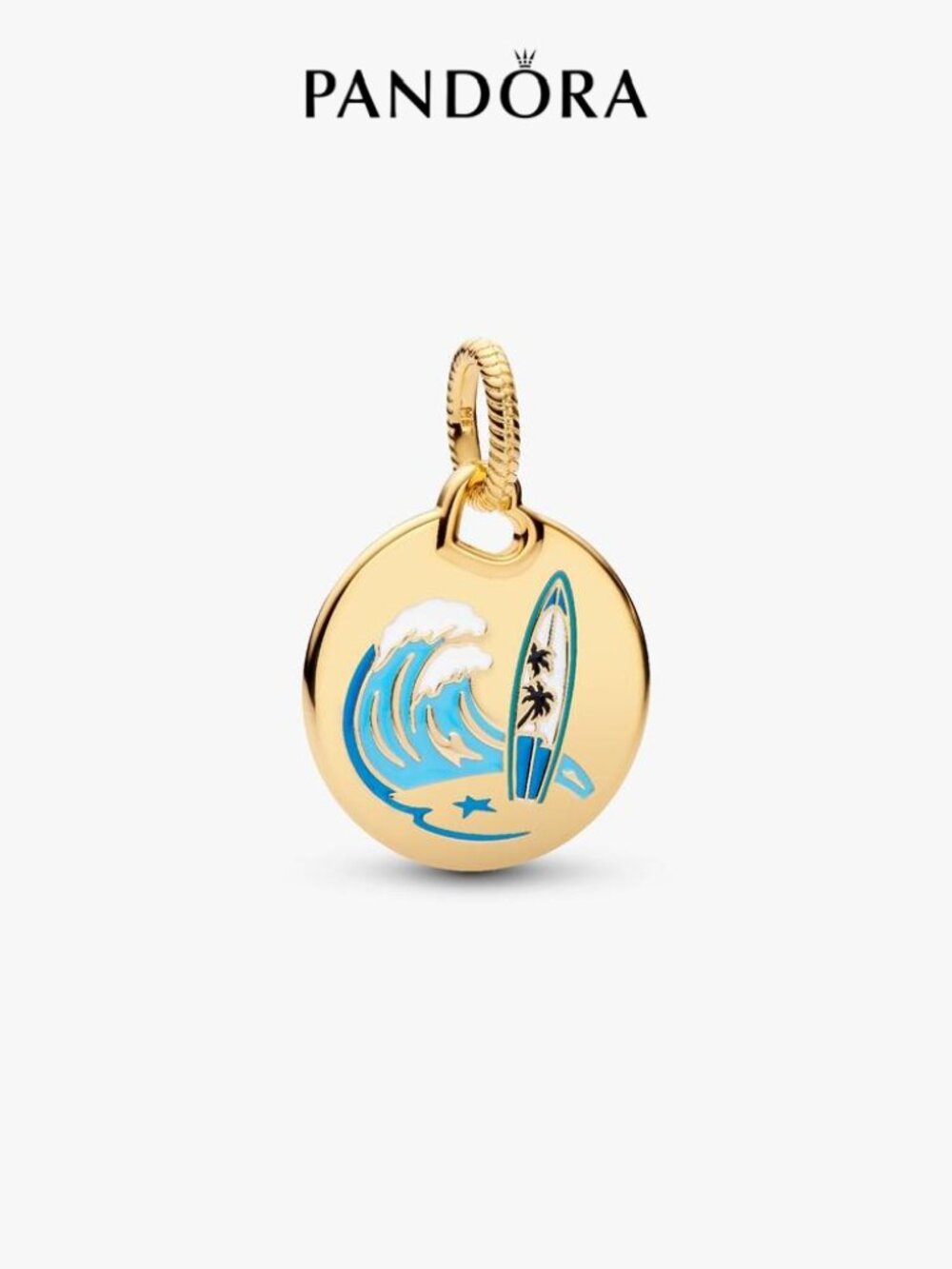 Pandora Surfing Round Tag Dangle Charm